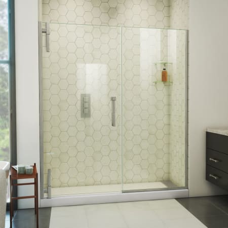 DreamLine Ascend 60" - 61" W x 72" H Frameless Pivot Shower Door Brushed Nickel