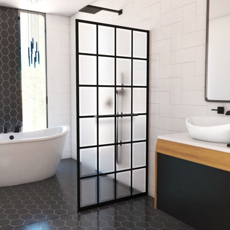 DreamLine French Linea 72" High x 34" Wide Shower Screen Framed Shower Door with Frosted Glass Matte Black