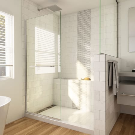 DreamLine Linea 72" High x 34" Wide Shower Screen Frameless Shower Door with Clear Glass Brushed Nickel