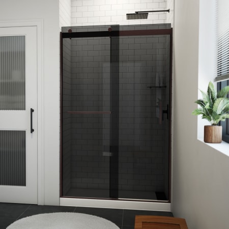 DreamLine Sapphire-V 76" High x 48" Wide Bypass Semi Frameless Shower Door with Tinted Glass Oil Rubbed Bronze