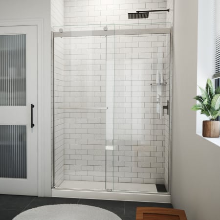 DreamLine Sapphire-V 76" High x 54" Wide Bypass Semi Frameless Shower Door with Clear Glass Brushed Nickel
