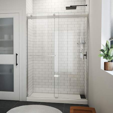 DreamLine Sapphire-V 76" High x 54" Wide Bypass Semi Frameless Shower Door with Clear Glass Brushed Nickel
