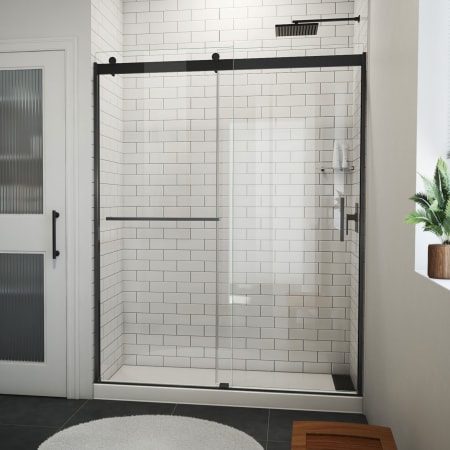 DreamLine Sapphire-V 76" High x 60" Wide Bypass Semi Frameless Shower Door with Clear Glass Matte Black