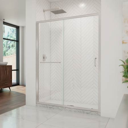 DreamLine Infinity-Z 72" High x 56" Wide Sliding Semi Frameless Shower Door with Clear Glass Brushed Nickel