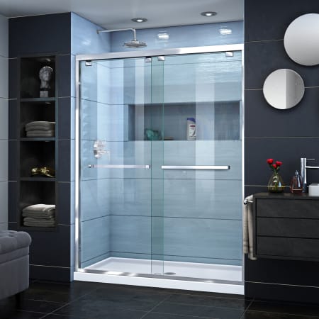 DreamLine Encore 76" High x 54" Wide Bypass Semi Frameless Shower Door with Clear Glass Chrome