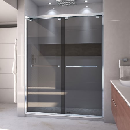 DreamLine Encore 76" High x 60" Wide Bypass Semi Frameless Shower Door with Tinted Glass Chrome