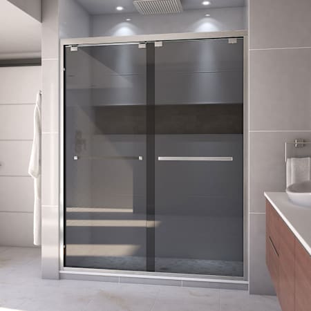 DreamLine Encore 76" High x 60" Wide Bypass Semi Frameless Shower Door with Tinted Glass Brushed Nickel