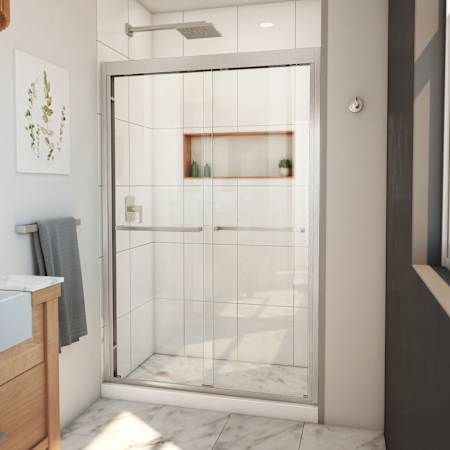 DreamLine Duet Plus 44 - 48" W x 72" H Semi-Frameless Bypass Sliding Shower Door Brushed Nickel