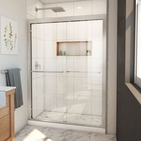 DreamLine Duet Plus 50 - 54" W x 72" H Semi-Frameless Bypass Sliding Shower Door Brushed Nickel