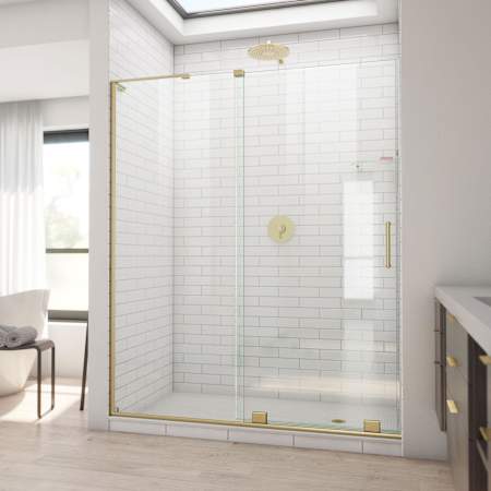 DreamLine Mirage-X 71" High x 54" Wide Sliding Frameless Shower Door with Clear Glass Brushed Gold
