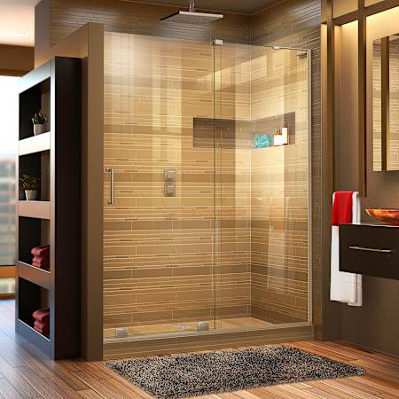 DreamLine Mirage-X 72" High x 56" to 60" Width Sliding Frameless Shower Door with Clear Glass, Right-Wall Bracket Brushed Nickel