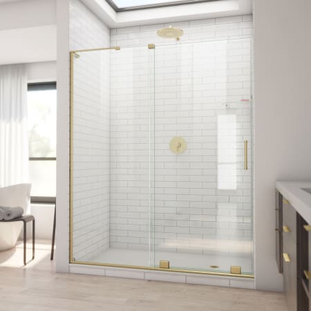 DreamLine Mirage-X 72" High x 56" to 60" Width Sliding Frameless Shower Door with Clear Glass, Right-Wall Bracket Brushed Gold
