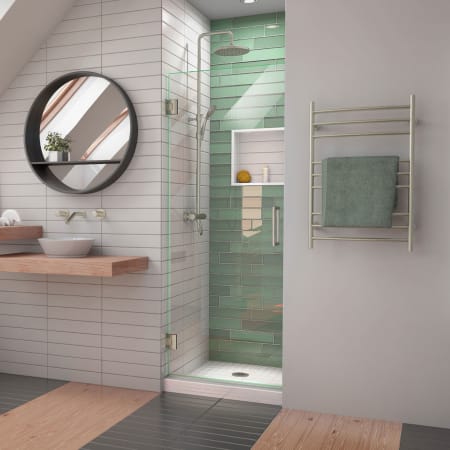 DreamLine Unidoor-LS 72" High x 29" Wide Hinged Frameless Shower Door with Clear Glass Brushed Nickel