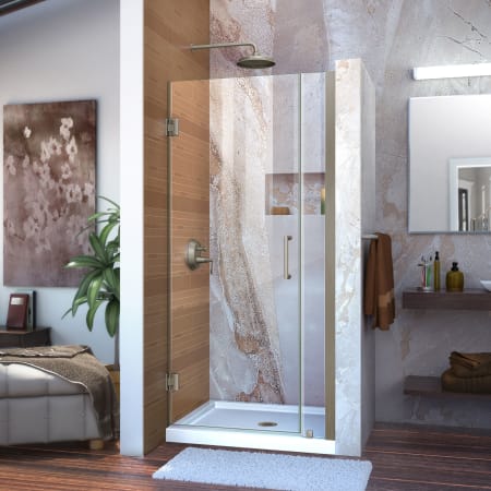 DreamLine Unidoor 72" High x 33" Wide Hinged Frameless Shower Door with Clear Glass Brushed Nickel