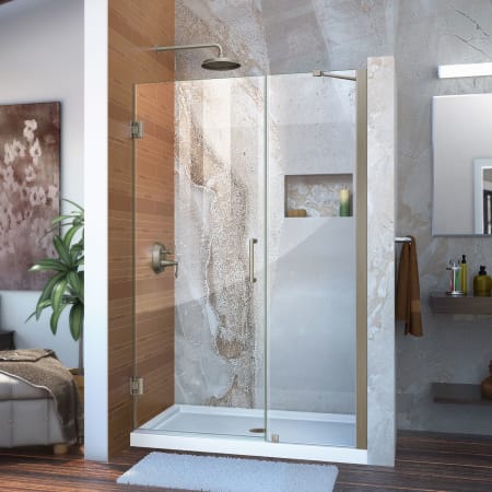 DreamLine Unidoor 72" High x 42" Wide Hinged Frameless Shower Door with Clear Glass - Includes Stabilizing Arm Brushed Nickel