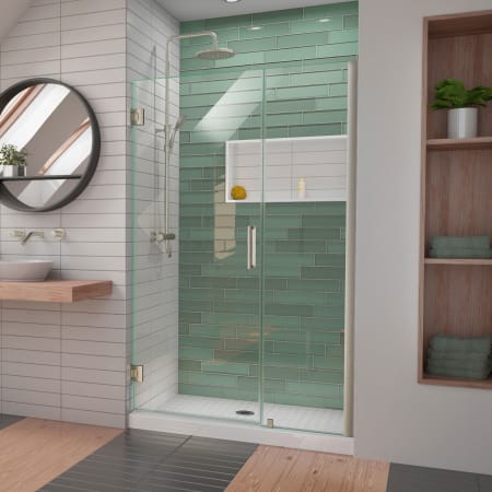 DreamLine Unidoor-LS 72" High x 47" Wide Hinged Frameless Shower Door with Clear Glass Brushed Nickel