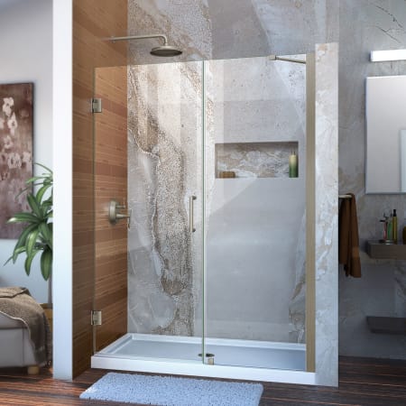 DreamLine Unidoor 72" High x 49" Wide Hinged Frameless Shower Door with Clear Glass - Includes Stabilizing Arm Brushed Nickel