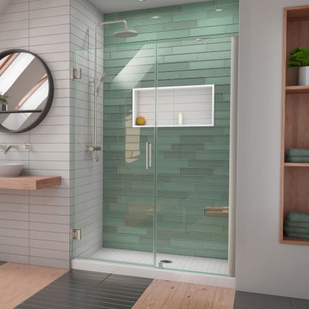 DreamLine Unidoor-LS 72" High x 54" Wide Hinged Frameless Shower Door with Clear Glass Brushed Nickel