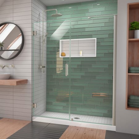 DreamLine Unidoor-LS 72" High x 55" Wide Hinged Frameless Shower Door with Clear Glass Brushed Nickel