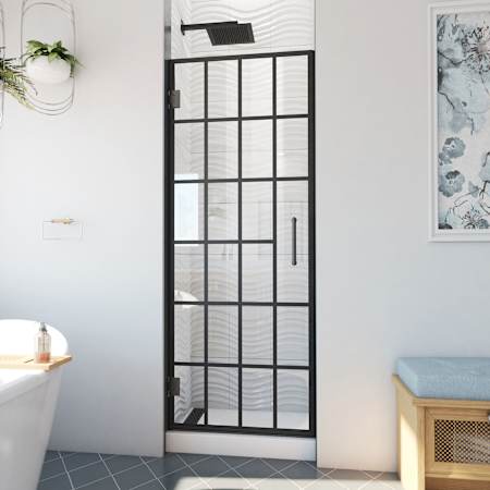DreamLine Unidoor Toulon 72" High x 24" Wide Hinged Frameless Shower Door with Clear Glass Matte Black