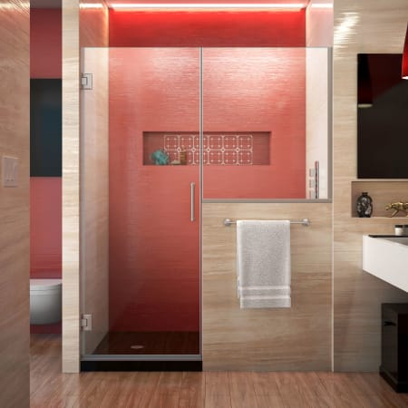 DreamLine Unidoor Plus 72" High x 63-1/2" Wide Hinged Frameless Shower Door with Clear Glass Brushed Nickel