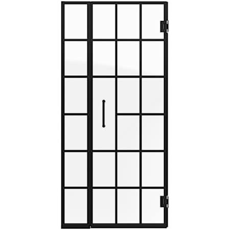 DreamLine Unidoor Toulon 72" High x 34, 34.5" Wide Hinged Frameless Shower Door with Clear Glass Matte Black