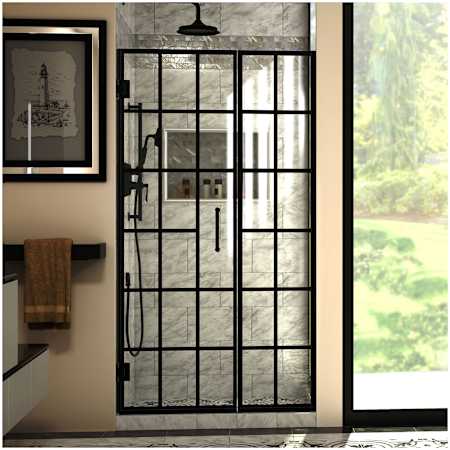DreamLine Unidoor Toulon 72" High x 40, 40.5" Wide Hinged Frameless Shower Door with Clear Glass Matte Black