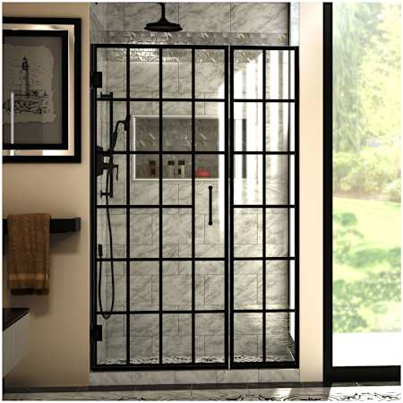 DreamLine Unidoor Toulon 72" High x 46, 46.5" Wide Hinged Frameless Shower Door with Clear Glass Matte Black