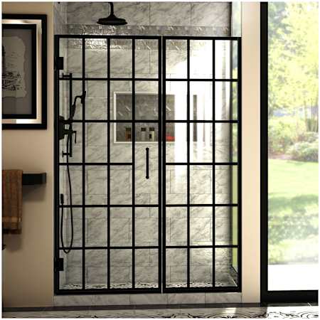 DreamLine Unidoor Toulon 72" High x 52, 52.5" Wide Hinged Frameless Shower Door with Clear Glass Matte Black