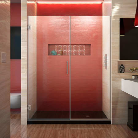 DreamLine Unidoor Plus 72" High x 54" Wide Hinged Frameless Shower Door with Clear Glass Brushed Nickel