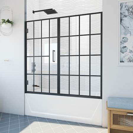 DreamLine Unidoor Toulon 58" High x 58, 58.5" Wide Bypass Frameless Tub Door Matte Black
