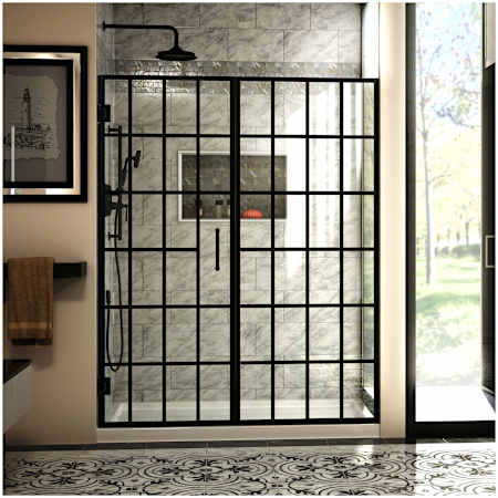 DreamLine Unidoor Toulon 72" High x 58-1/2" Wide Hinged Frameless Shower Door with Clear Glass Matte Black