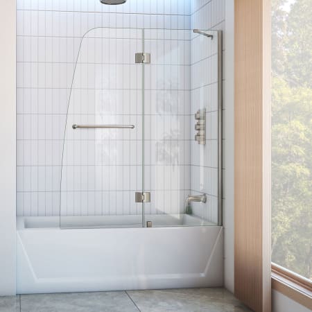 DreamLine Aqua 48" W x 58" H Frameless Hinged Tub Door Brushed Nickel with Clear Glass