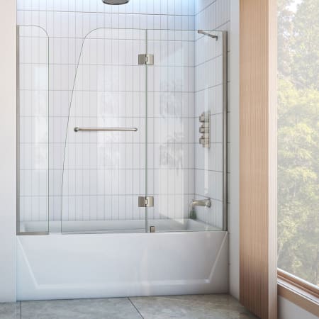 DreamLine Aqua 58" High x 60" Wide Hinged Frameless Tub Door with Clear Glass Brushed Nickel