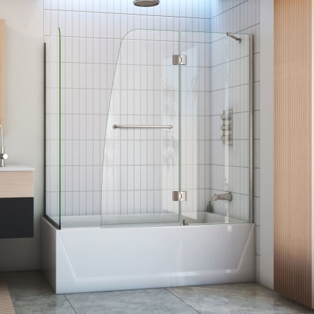 DreamLine Aqua 58" High x 56" Wide x 30" Deep Hinged Frameless Shower Enclosure with Clear Glass Brushed Nickel