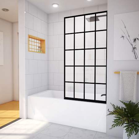 DreamLine French Linea 58" High x 30" Wide Shower Screen Frameless Tub Door with Clear Glass Matte Black