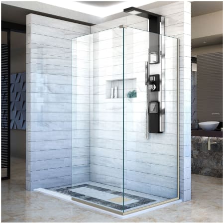DreamLine Linea Two Adjacent Frameless Shower Screens 34" W x 72" H each, Open Entry Design Brushed Nickel