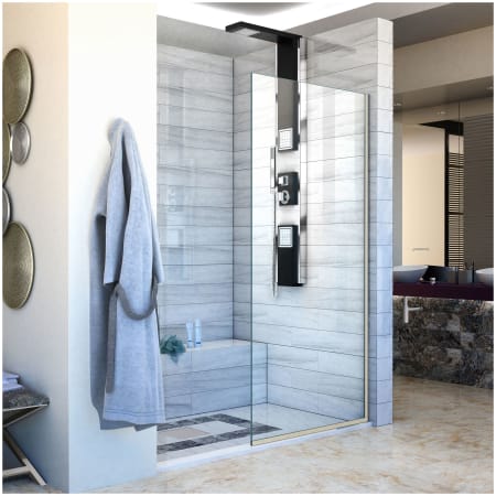 DreamLine Linea 72" High x 34" Wide Frameless Open Entry Shower Door with Clear Glass Brushed Nickel