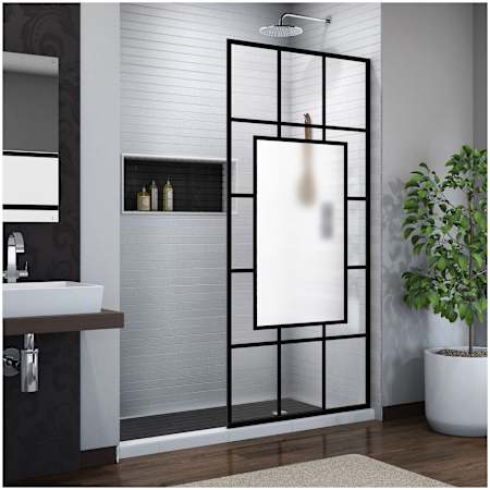 DreamLine French Linea 72" High x 34" Wide Shower Screen Frameless Shower Door with Pattern Glass Matte Black