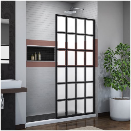 DreamLine French Linea 72" High x 34" Wide Shower Screen Frameless Shower Door with Frosted Glass French Black