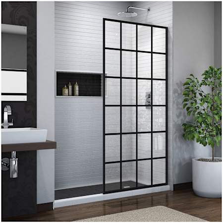 DreamLine French Linea 72" High x 34" Wide Shower Screen Frameless Shower Door with Pattern Glass Matte Black