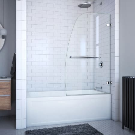 DreamLine Aqua Uno 58" High x 34-5/16" Wide Hinged Frameless Tub Door with Clear Glass Chrome