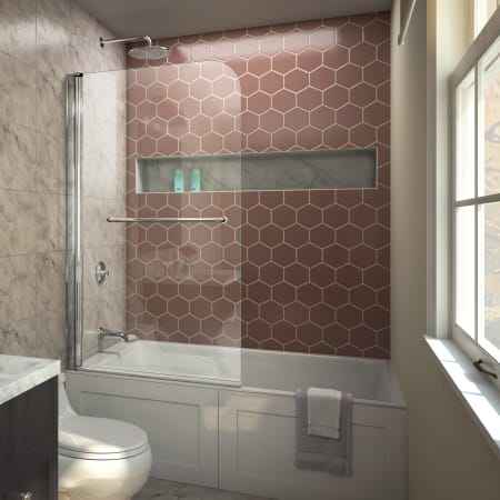 DreamLine AquaSwing 58" High x 34" Wide Hinged Frameless Tub Door with Clear Glass Chrome