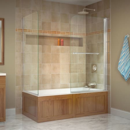 DreamLine Aqua Swing 56-60" W x 30" D x 58" H Frameless Tub Door with Return Panel Chrome