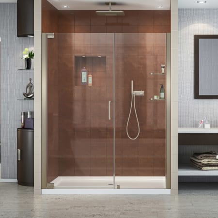 DreamLine Elegance 72" High x 51-1/4" Wide Pivot Frameless Shower Door with Clear Glass Brushed Nickel