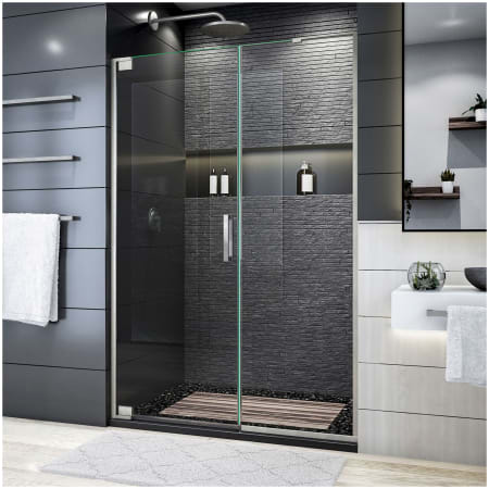 DreamLine Elegance Plus 72" High x 51-3/4" Wide Pivot Frameless Shower Door with Clear Glass Brushed Nickel