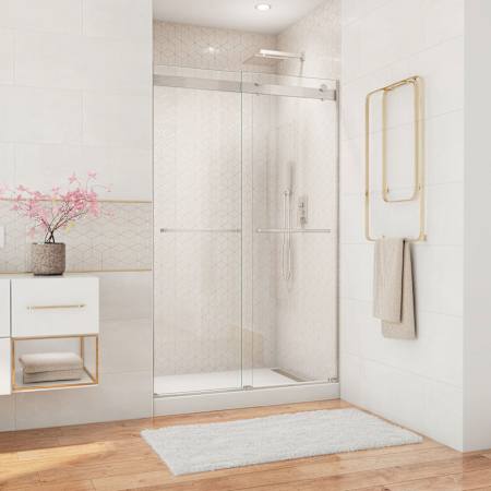 DreamLine Unidoor 72" High x 46" Wide Hinged Frameless Shower Door with Clear Glass Brushed Nickel