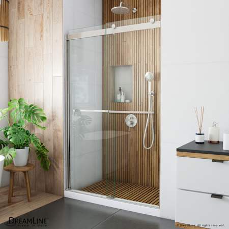 DreamLine Sapphire 76" High x 48" Wide Sliding Frameless Shower Door with Clear Glass Brushed Nickel