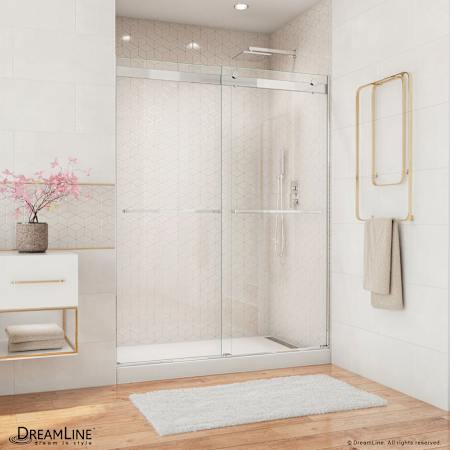 DreamLine Essence 76" High x 60" Wide Bypass Frameless Shower Door with Clear Glass Chrome