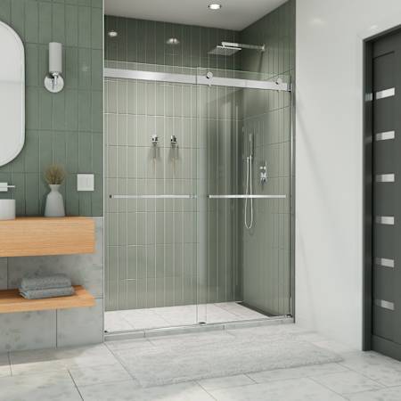 DreamLine Unidoor 72" High x 58" Wide Hinged Frameless Shower Door with Clear Glass - Includes Stabilizing Arm Chrome